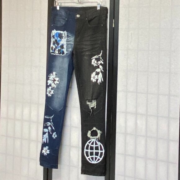 Rue 21 Prem Midrise Distress Two Color Screen Print Graffiti Skinny Denim Jeans - Picture 4 of 14